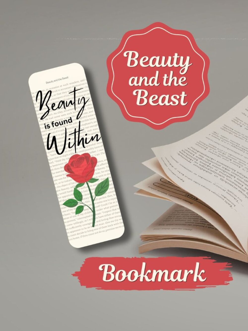Beauty and the Beast Book Page Bookmark, Beauty is Found Within